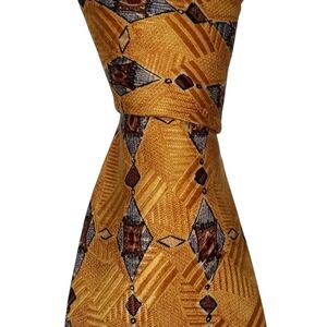 Robert Talbott Silk Necktie Men's Gold Geometric Designer Preppy Tie EUC